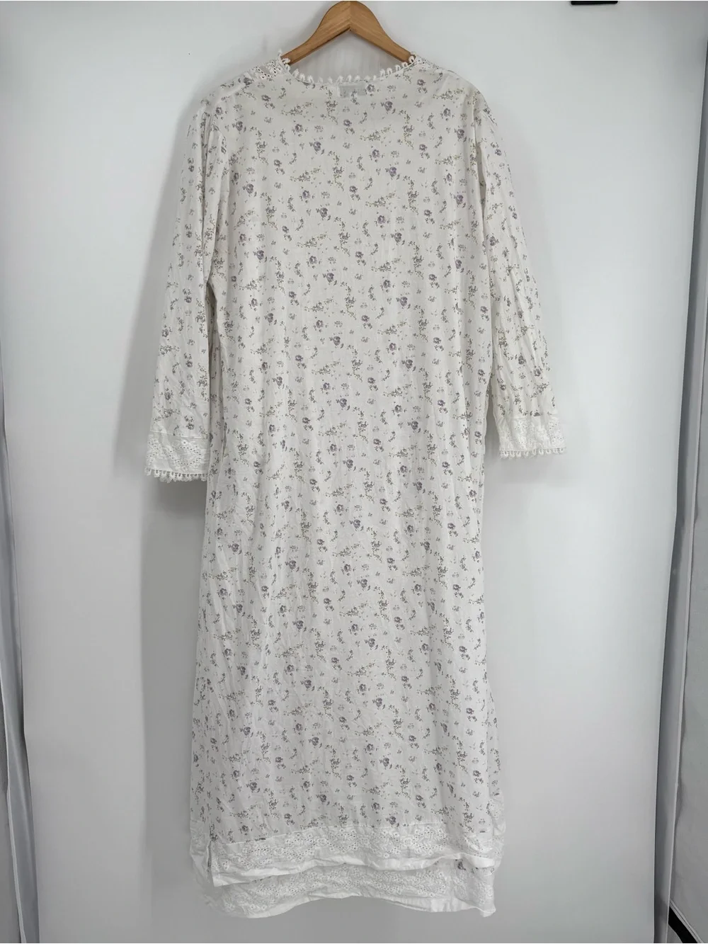 The 1 for U You Rosalind Long Cotton Robe /Gown Set Lilac Rose Lace Size XL/XXL
